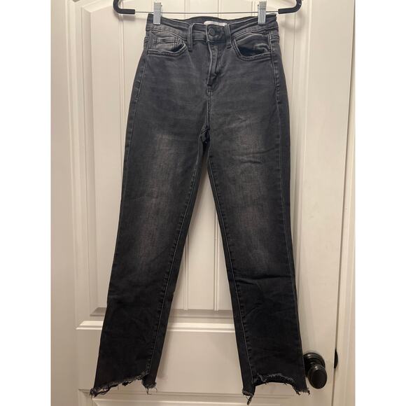 Flying Monkey Womens High Rise Slim Straight Crop Uneven Hem Jeans Size 25 Black - Picture 2 of 10